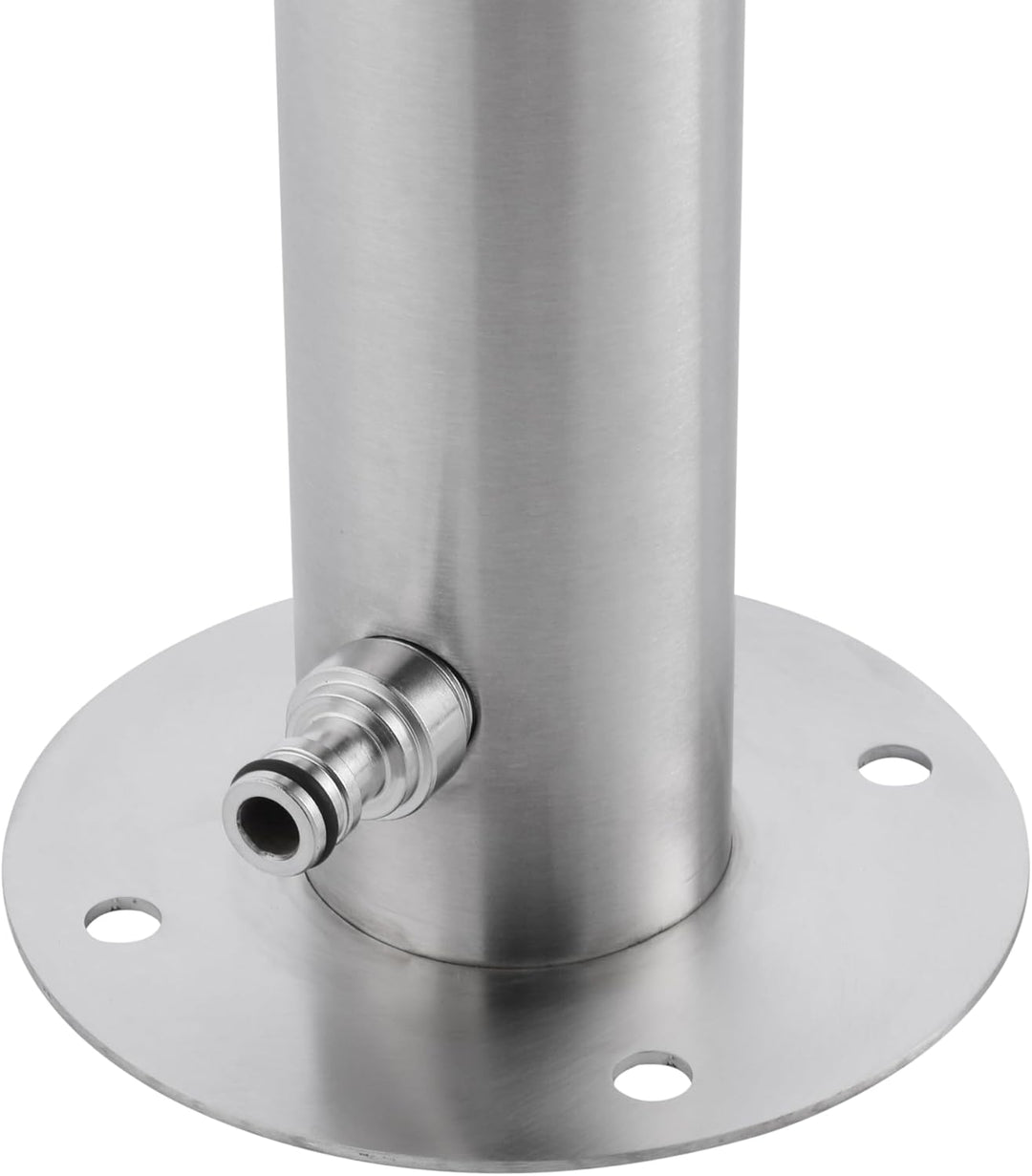 Edelstahl Wasserzapfstelle 93 cm, Garten Wasserhahn Säule aus Edelstahl 304 gebürstet, 2 Hahnanschlü