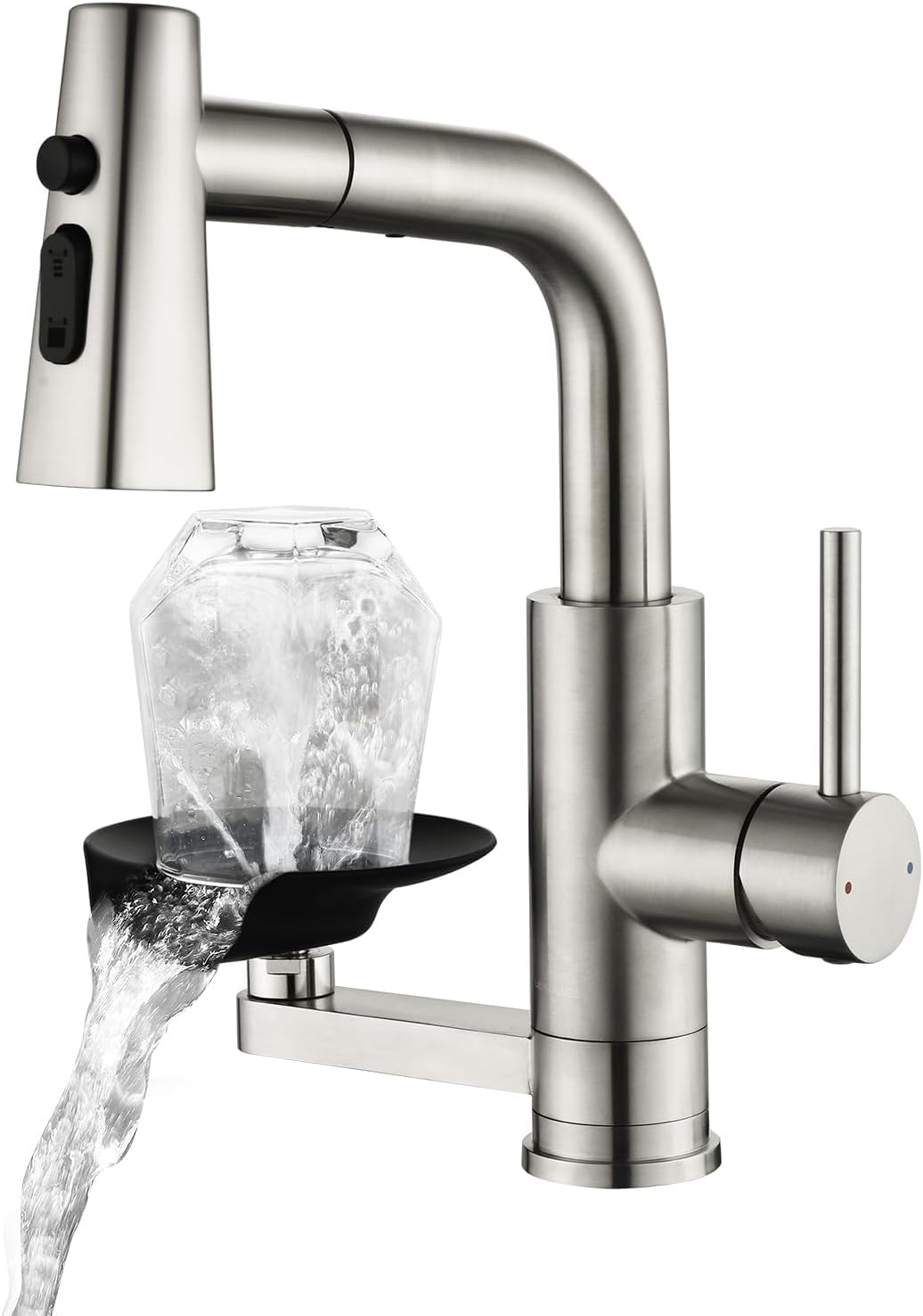 Küchenarmatur Wasserhahn Küche mit Glasspüler, Ausziehbar 3 Strahlarten Grau, Grau