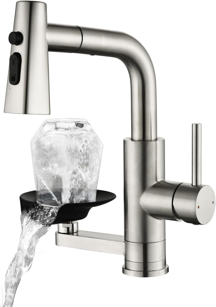 Küchenarmatur Wasserhahn Küche mit Glasspüler, Ausziehbar 3 Strahlarten Grau, Grau