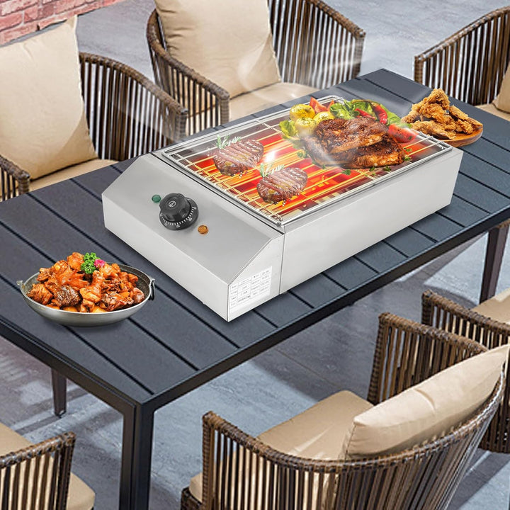 Tischgrill Elektrisch, Barbecue Elektrogrill mit Abnehmbares Edelstahl Grillrost, 2600W Einstellbare
