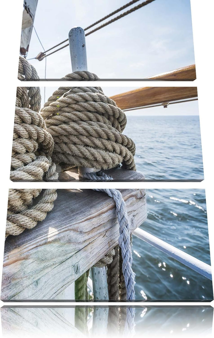 Pixxprint Tau Seil auf Schiff 3Teiler 120x80 cm Leinwandbild Wandbild Kunstdruck