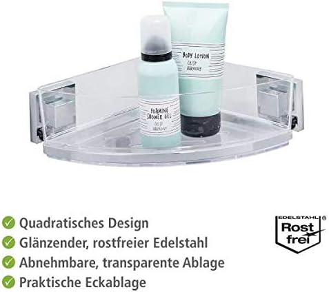 WENKO Vacuum-Loc Badezimmer Eckregal Quadro UNO, Mit herausnehmbarer Schale, Befestigen ohne Bohren,