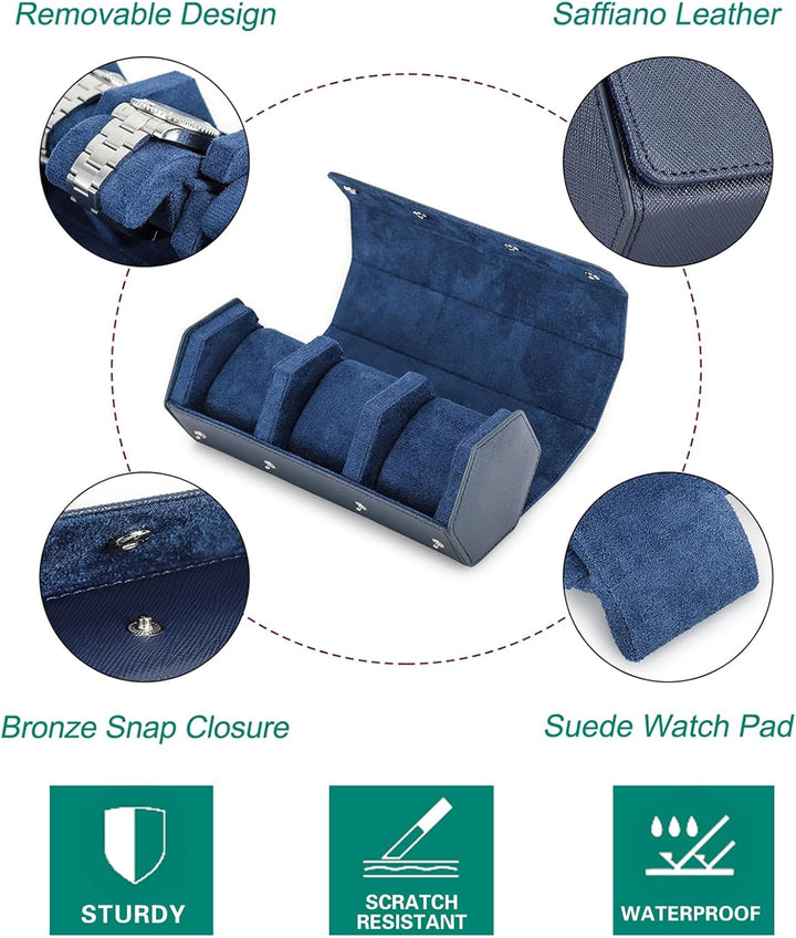 Hiram Uhrenrolle, echtes Leder, sechseckig, Uhrenetui für 3 Uhren, schützende Uhren-Aufbewahrungsbox