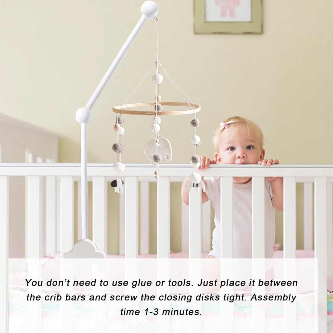 Baby Mobile Halterung, Babybett Kinderbett Mobile Halter Holz Weiss Wolken Design, Höhenverstellbar