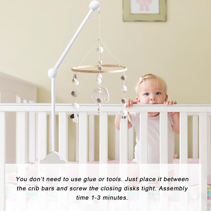 Baby Mobile Halterung, Babybett Kinderbett Mobile Halter Holz Weiss Wolken Design, Höhenverstellbar