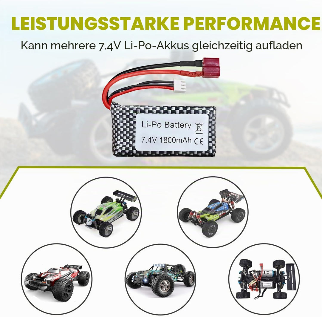 2PCS 7.4V 1800mAh T-Stecker Lithium-Batterie für WLTOYS 144001 12402 12403 12404 12423 12428 A959-B