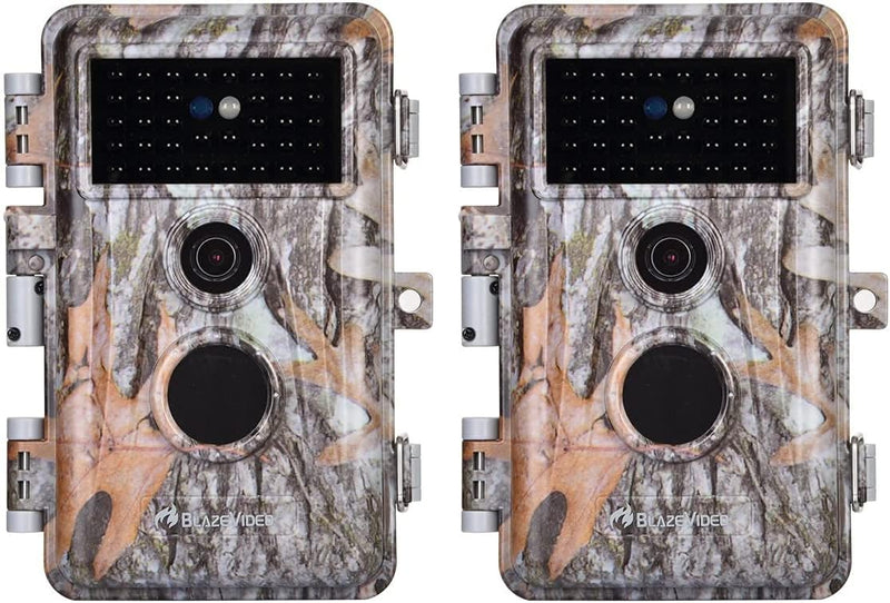 BlazeVideo 2tlg. Wildkamera 32MP 1296P HD Wildtierkamera mit Nachtsicht Bewegungsmelder, IP66 Wasser