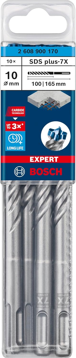Bosch Professional 10x Expert SDS plus-7X Hammerbohrer (für Stahlbeton, Ø 10,00x165 mm, Zubehör Bohr