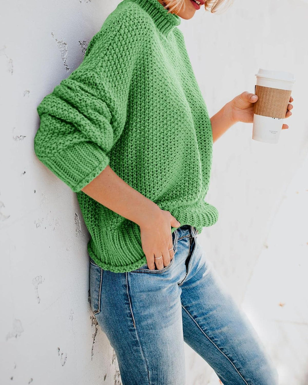 Saodimallsu Damen Pullover Rollkragen Oversized Fledermaus Langarm Sweatshirt Lose Grobstrick Casual