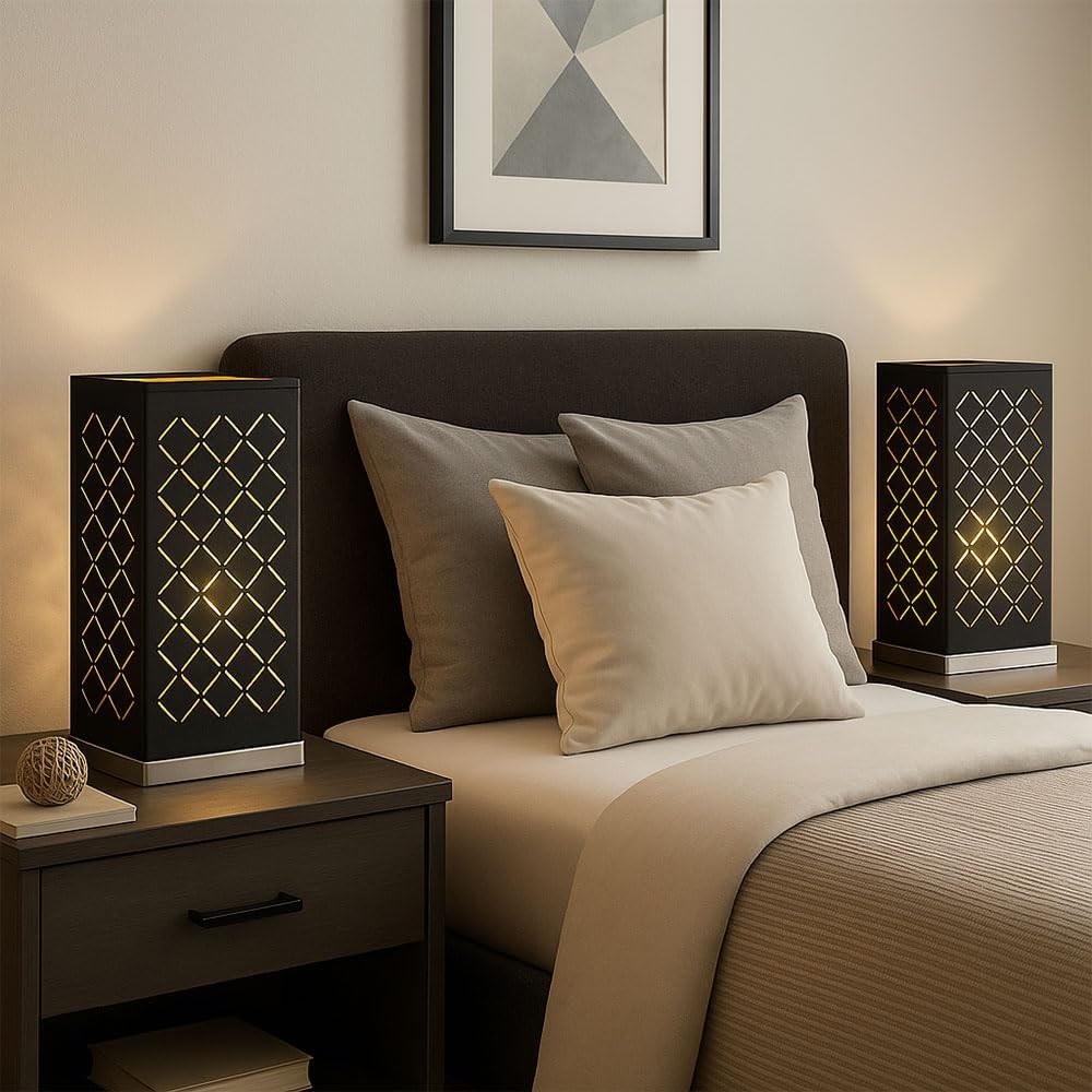 Tisch Lampe Textil Strahler Wohn Zimmer Dekor Stanzungen Leuchte schwarz gold Globo 15229T1, bunt, m