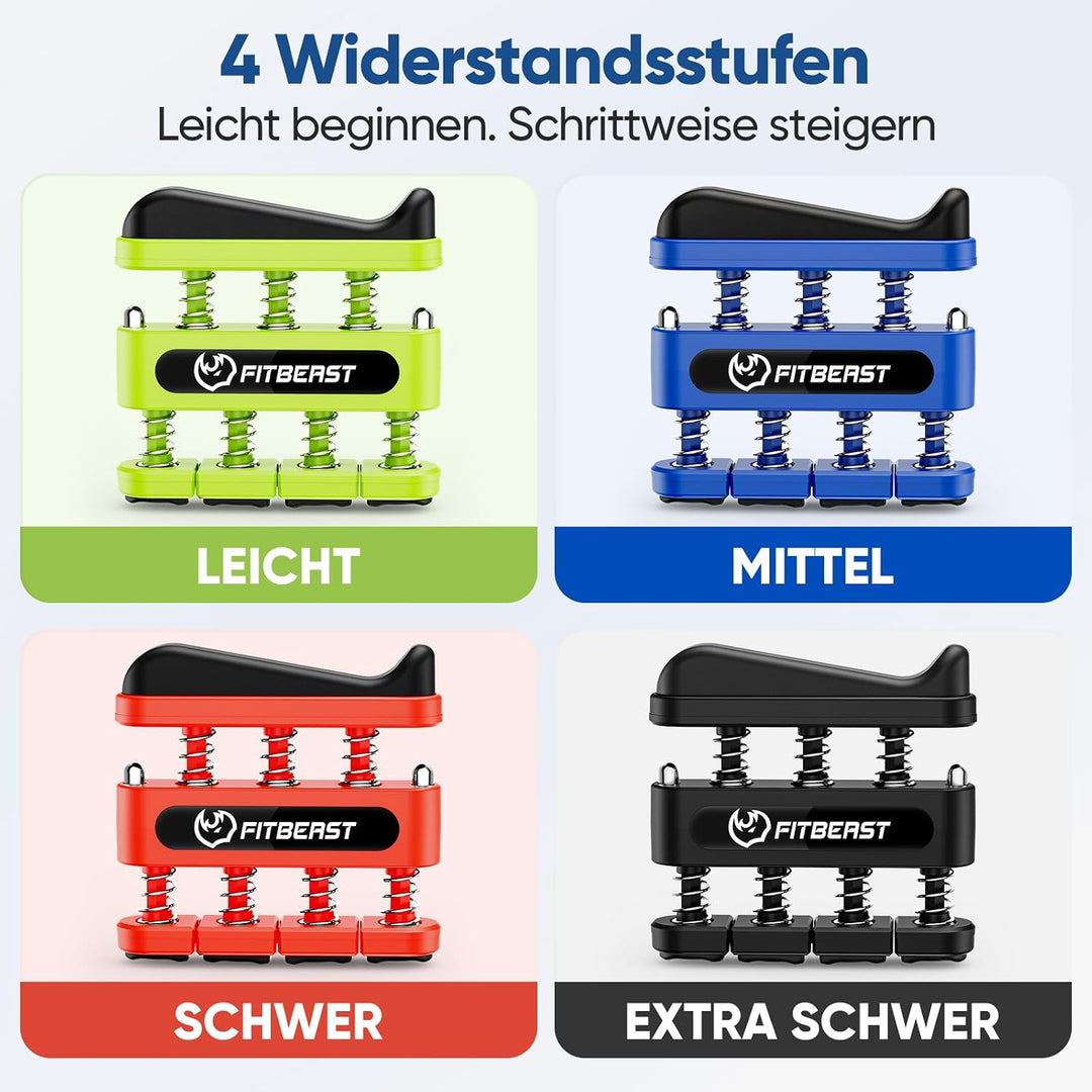 FitBeast Handtrainer &amp; Fingertrainer Set mit Finger-Expander-Bändern | Druck- und Strecktraining der
