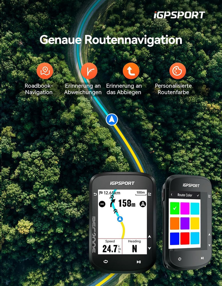 iGPSPORT BSC200S Fahrradcomputer Kabellos, 2,4“ Farbbildschirm GPS Routennavigation Fahrrad Tacho, B