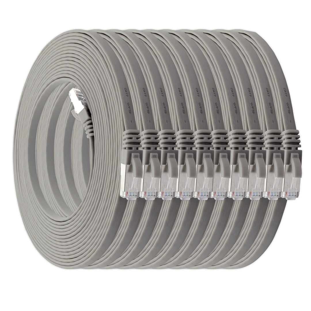 2m - grau - 10 Stück Cat7 Flachkabel Netzwerkkabel Cat 7 Rohkabel Gigabit Lan (10Gbit/s) Flachbandka