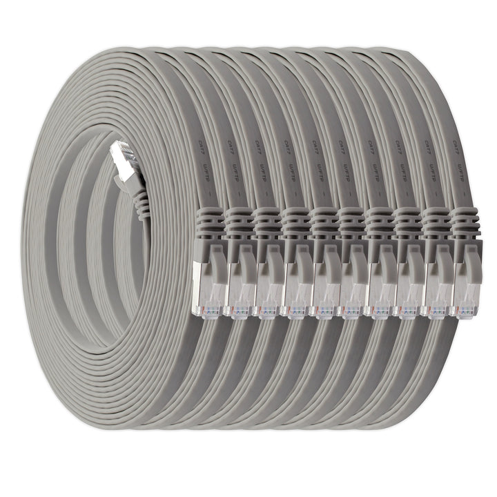2m - grau - 10 Stück Cat7 Flachkabel Netzwerkkabel Cat 7 Rohkabel Gigabit Lan (10Gbit/s) Flachbandka