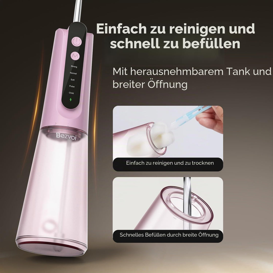 Bezvoi Munddusche Kabellos Water Flosser Zahnreinigung : LED-Anzeige 5 Modi Zahndusche &amp; 6 Düsen, IP