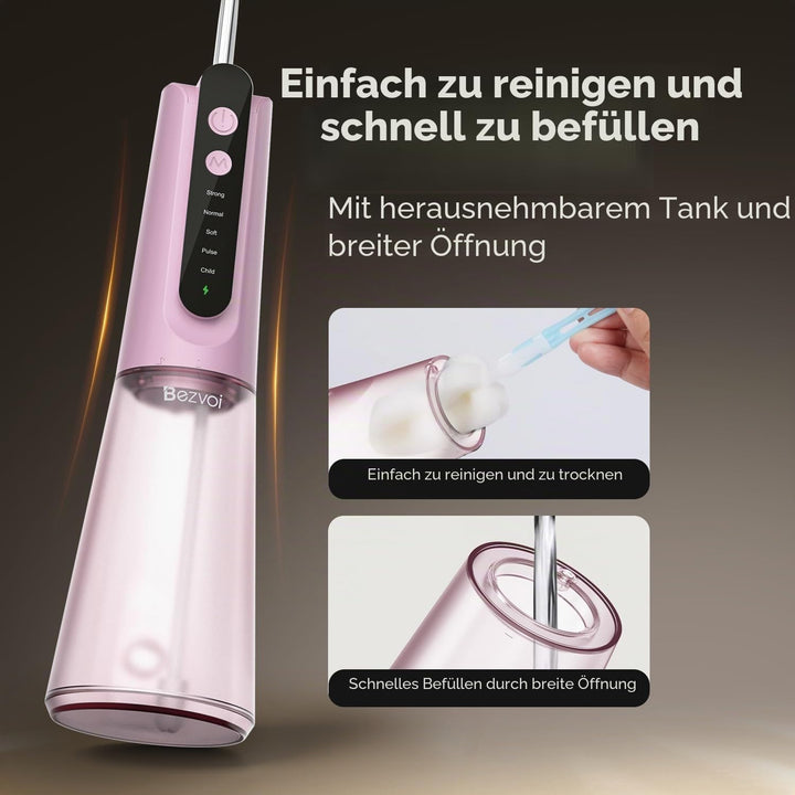 Bezvoi Munddusche Kabellos Water Flosser Zahnreinigung : LED-Anzeige 5 Modi Zahndusche &amp; 6 Düsen, IP