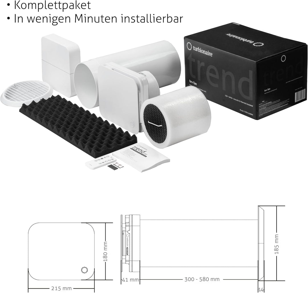 Turbionaire Trend HRV 150 WMI Dezentrale Wohnraumlüftung mit Wärmerückgewinnung, Thermischer und Sch
