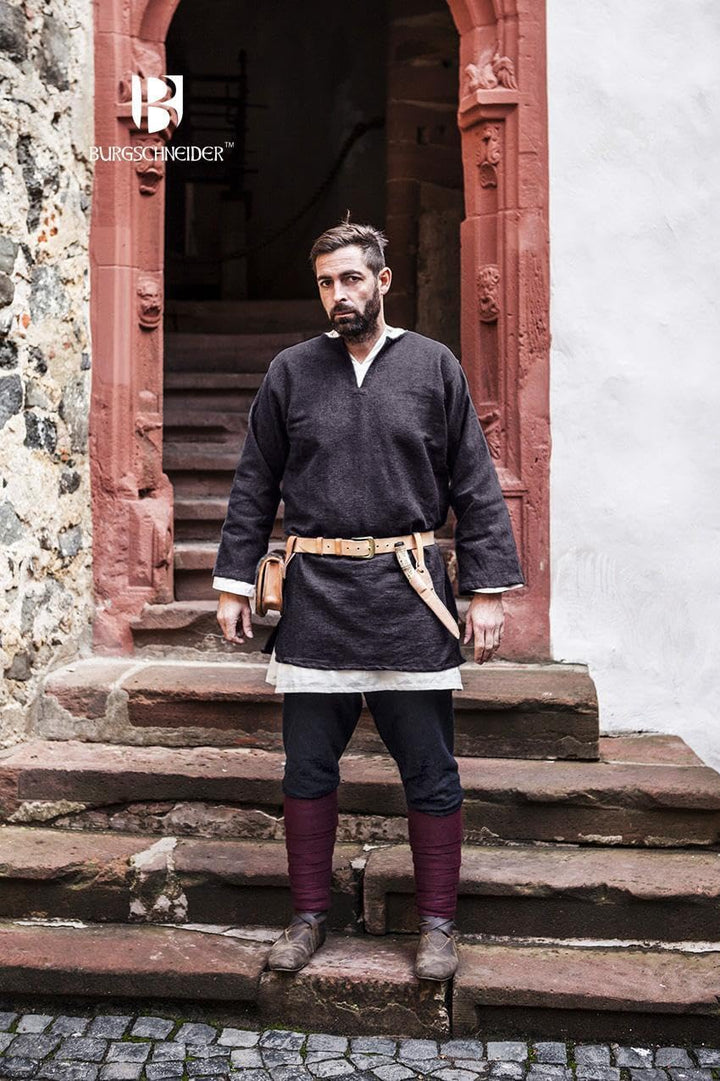 Mittelalter Kurztunika Tunika Langarm grau authentisch Wolle - XXL XXL Grau, XXL Grau