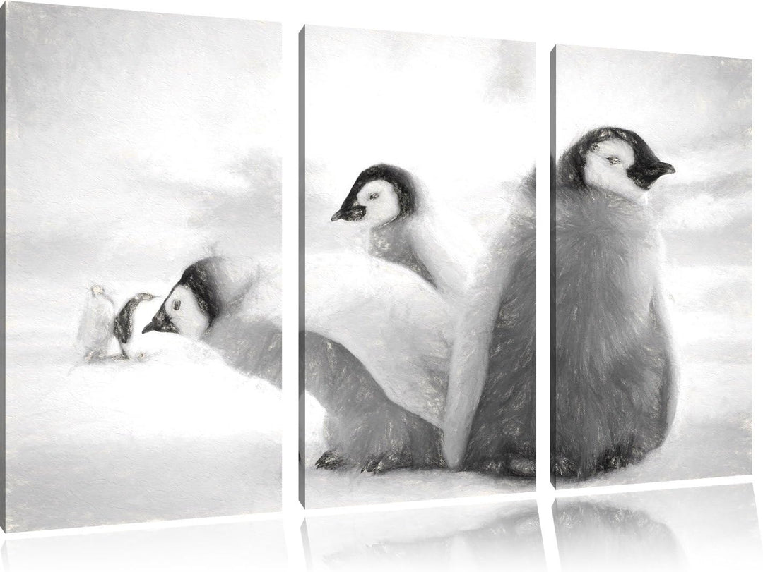 Pixxprint Kaiserpinguin Gruppe/Format: 3-Teiler (120x80cm) cm/Leinwandbild fertig bespannt Wandbild