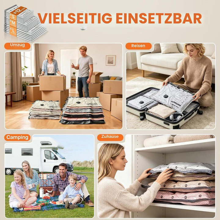 13 Stück USB-Elektro-Vakuumbeutel für unterwegs (4 L/4 M/4 S), platzsparende Aufbewahrungsbeutel mit