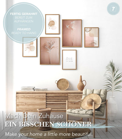 Papierschmiede® Mood Poster Set Pampas Rose, Bilder Set mit Rahmen (Farbe wählbar) Wohnzimmer Deko M