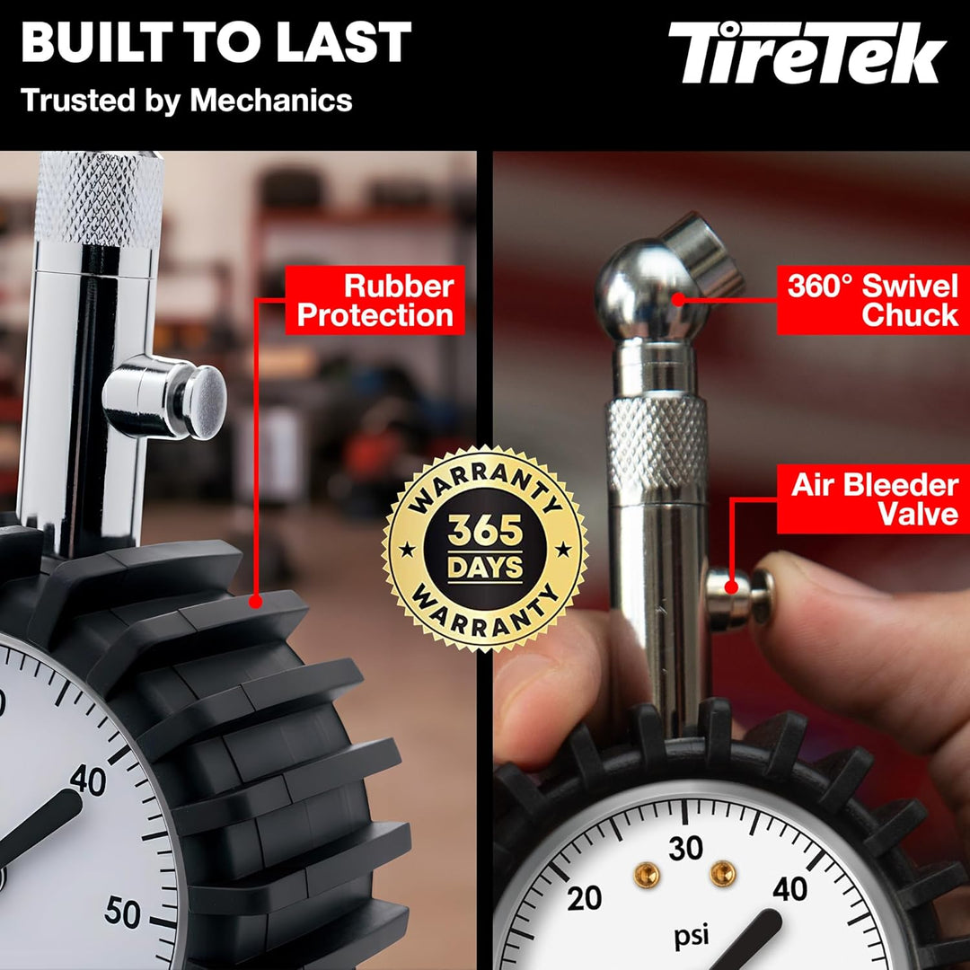 TireTek Premium Reifendruckmesser, grosse Skalenscheibe weiss, weiss