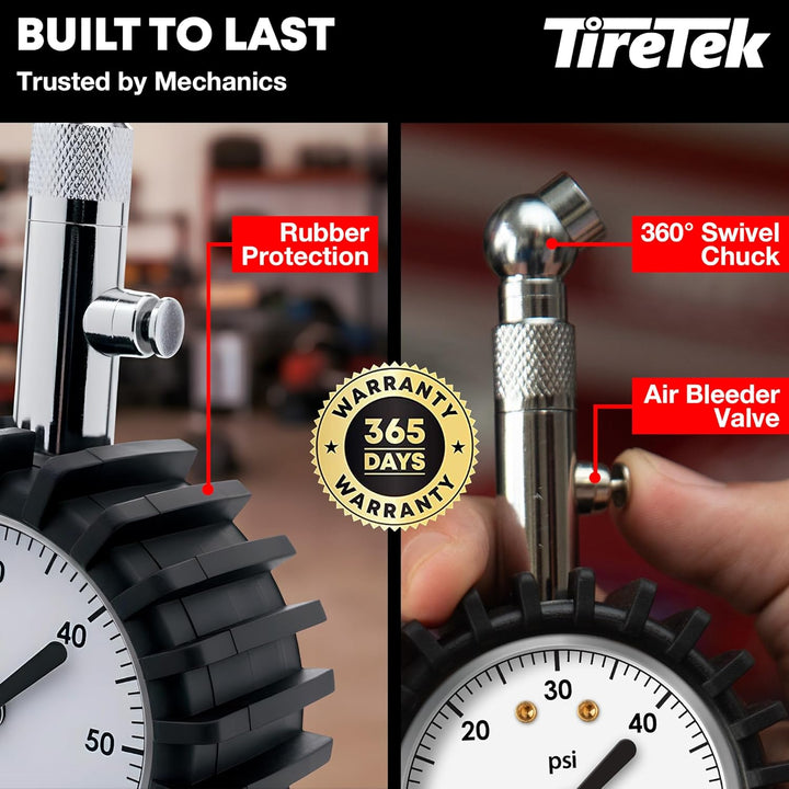 TireTek Premium Reifendruckmesser, grosse Skalenscheibe weiss, weiss