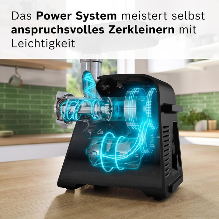 Bosch MultiPower Serie 6 Fleischwolf MFWS660B, 3 Lochscheiben (3, 4,5 und 8 mm), Edelstahl, spülmasc