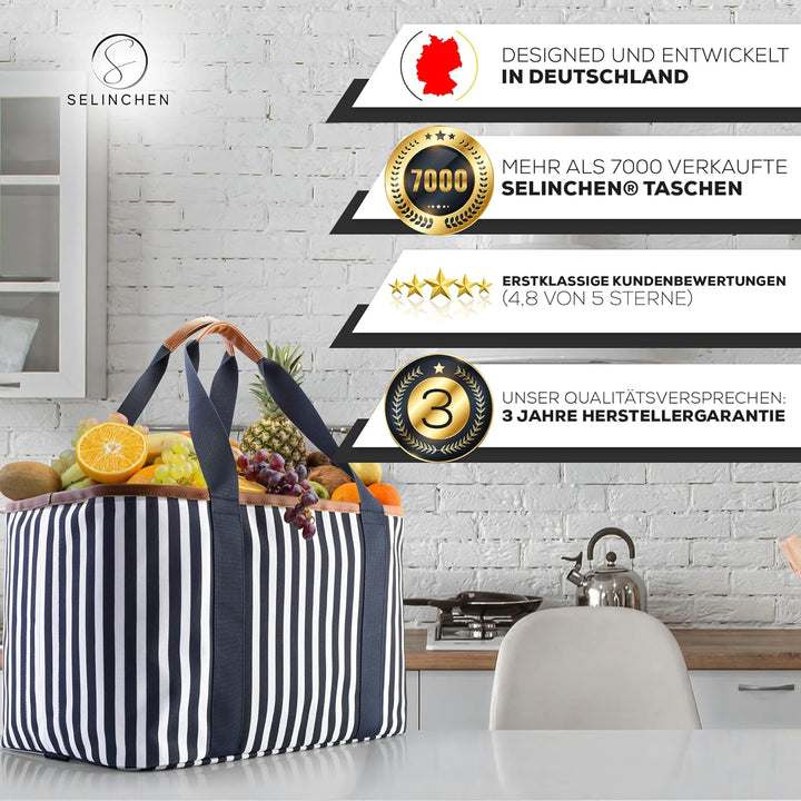 Selinchen® - Premium Einkaufskorb | Hochwertige Einkaufstasche faltbar und mit PU-Ledergriff | Ideal