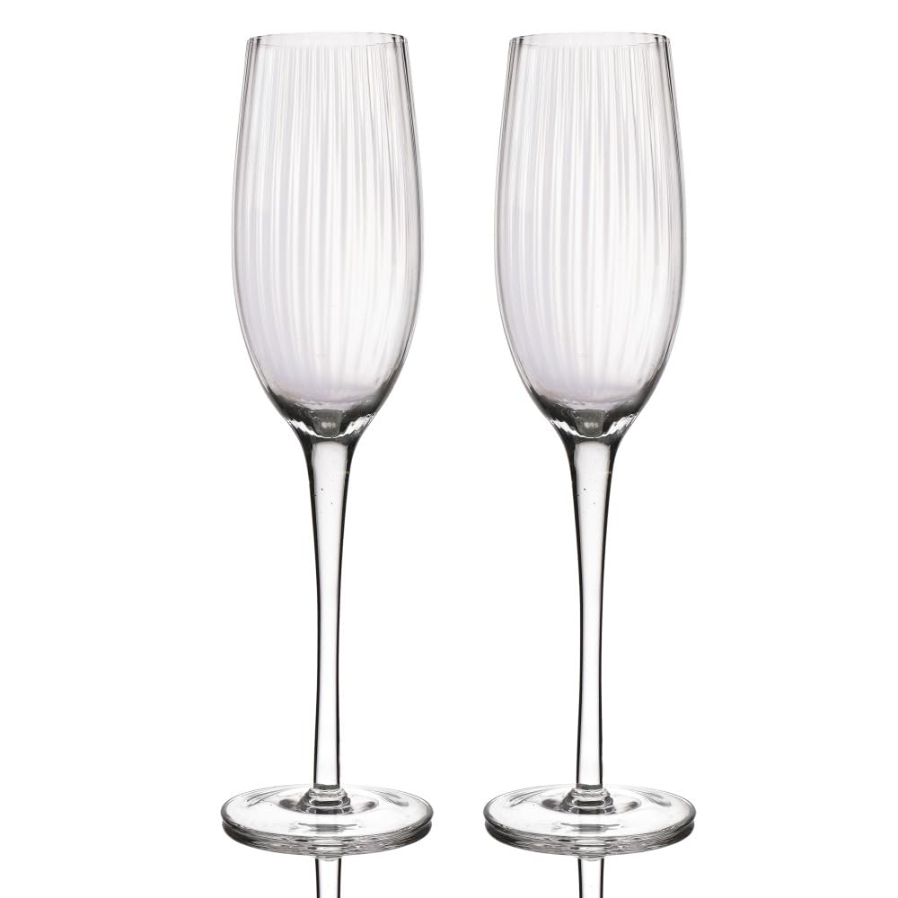 BarCraft 2er Set geriffelte Champagnergläser, 2 handgemachte Gläser, in Geschenkbox, 200ml, Champagn