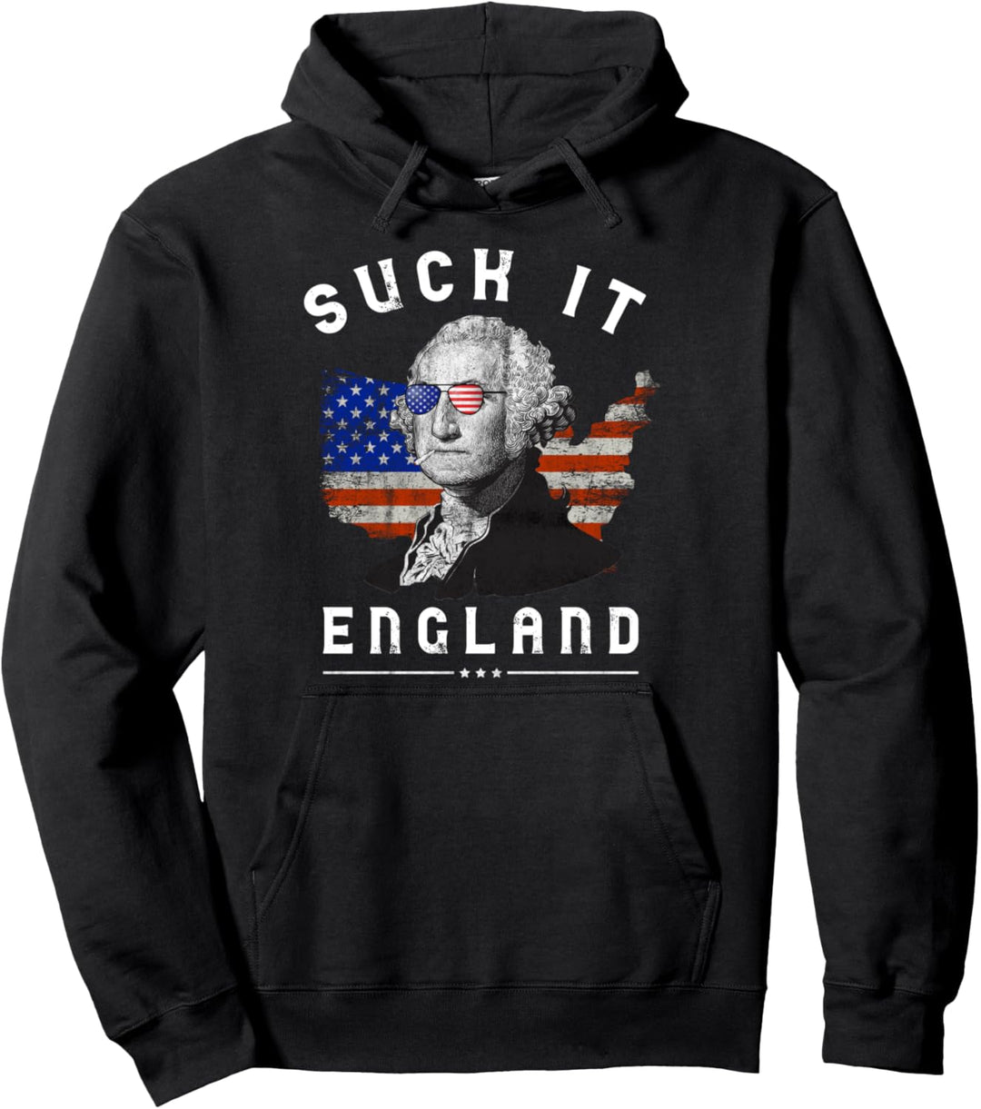 Suck It England Funny 4th of July George Washington Retro Pullover Hoodie