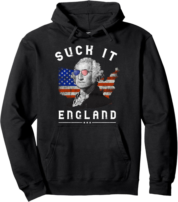 Suck It England Funny 4th of July George Washington Retro Pullover Hoodie