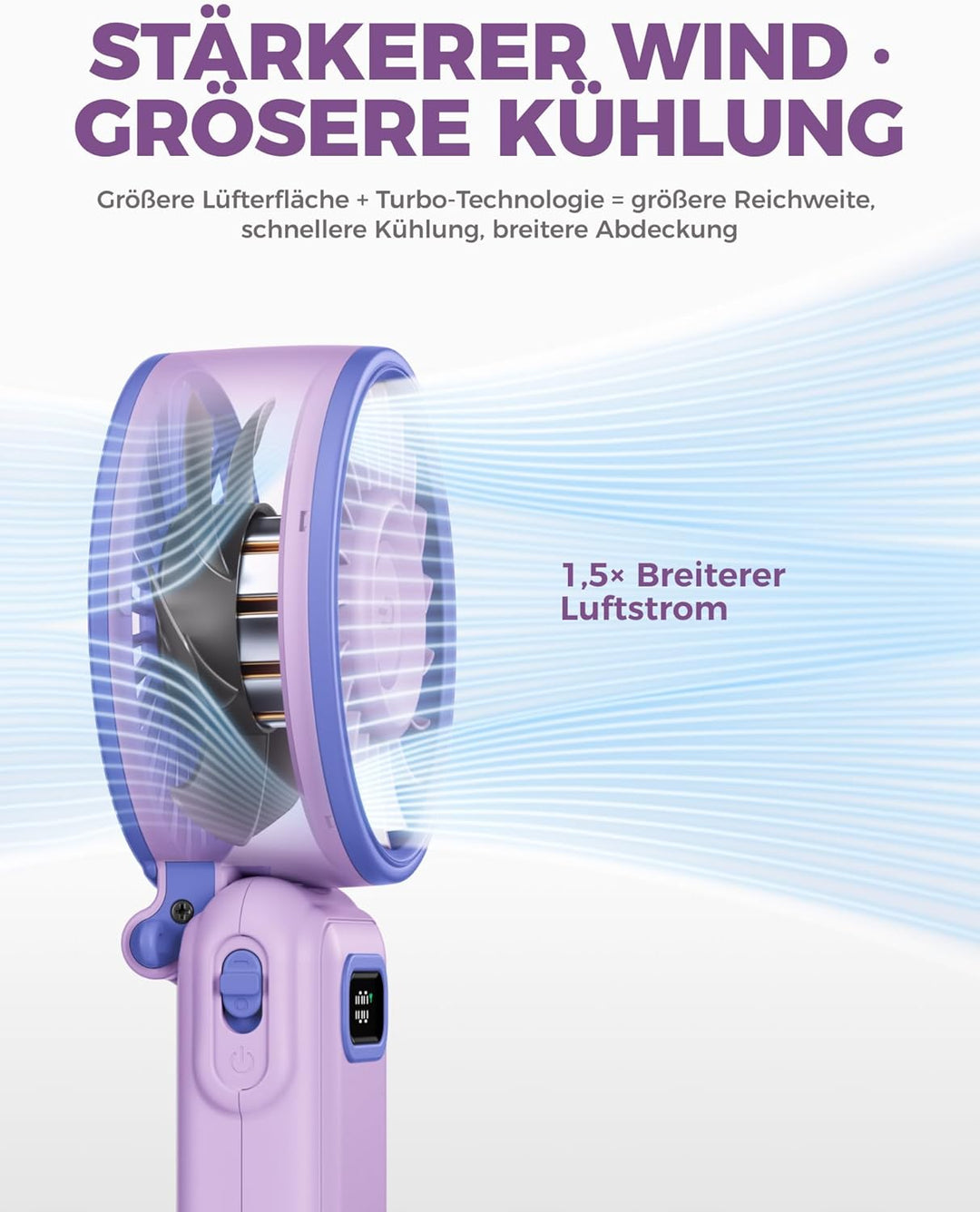 Diveblues Handventilator Tragbarer Turbo-Ventilator mit 100 Stufen und 7.4m/s Starkem Luftstrom, 180