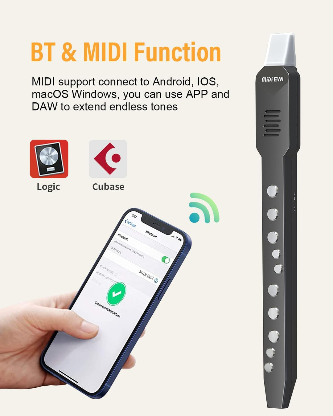 Digitales Blasinstrument, Elektrisches Blasinstrument Schwarz Unterstützt MIDI-Bluetooth, Elektronis