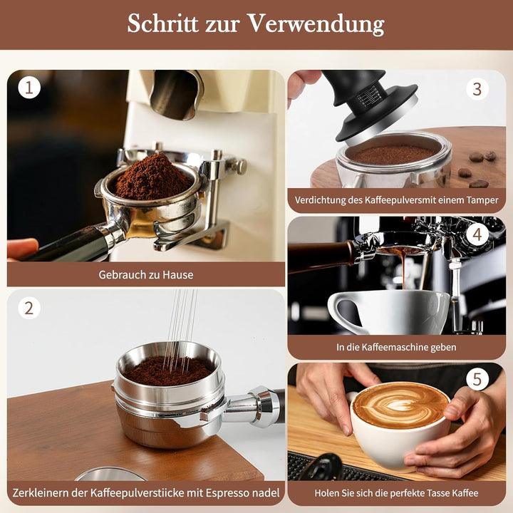 KaffeeTamper 51mm Set, Kaffee Tamper Edelstahl Base, mit 6 feinen Espressonadeln, Espresso Kaffee Ta