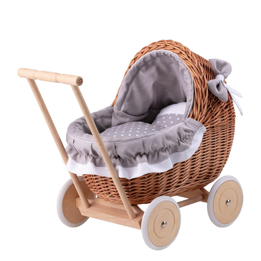 e-wicker24 Alles aus Weide Puppenwagen aus Weide mit Bettwäsche perfekte Geschenkidee Korbpuppenwage