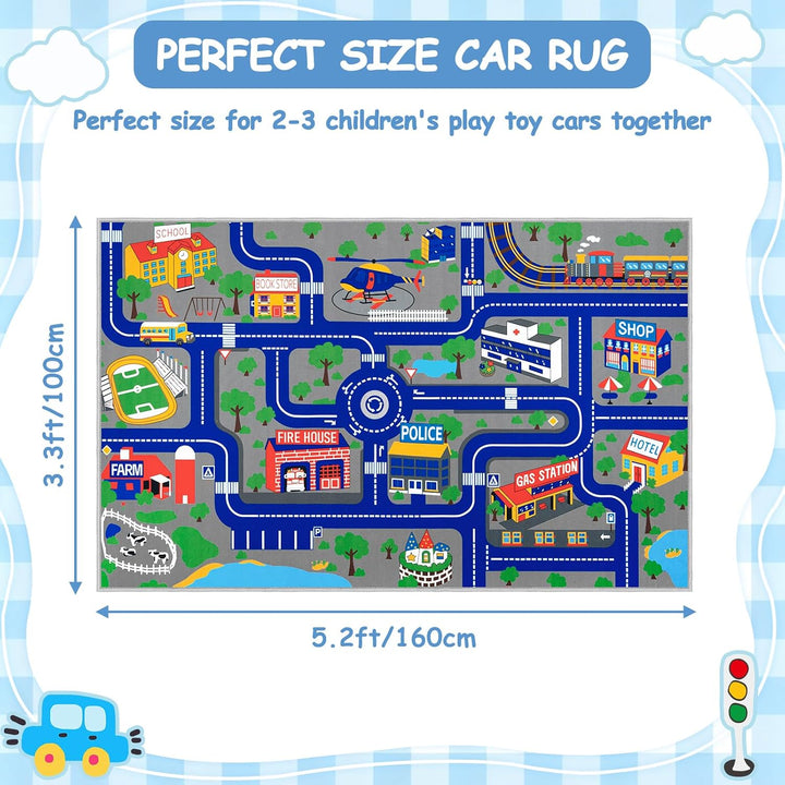 Capslpad Kinder Teppich Spielteppich für Kinder Stadt 100x160cm rutschfest Kinderteppich Spielmatte