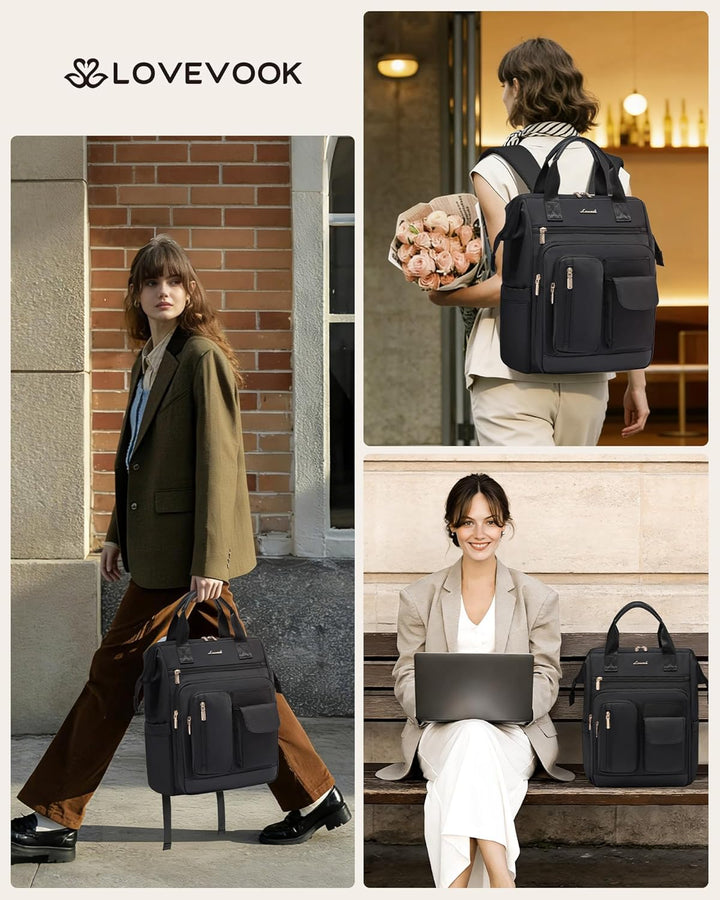 LOVEVOOK Rucksack Damen, 17,3 Zoll Laptop Schulrucksack Wasserdicht Mit 20 Taschen und Grossem Fach