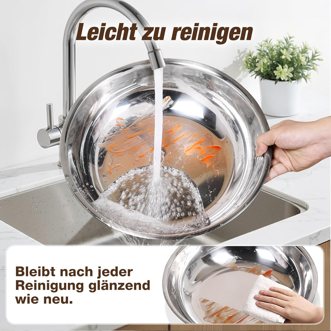 WARMOUNTS Chafing Dish 4er Set 7,5L, Speisenwärmer Buffet Rund Edelstahl mit Gold-Akzenten & Deckelh