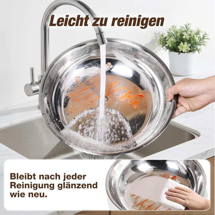 WARMOUNTS Chafing Dish 4er Set 7,5L, Speisenwärmer Buffet Rund Edelstahl mit Gold-Akzenten & Deckelh