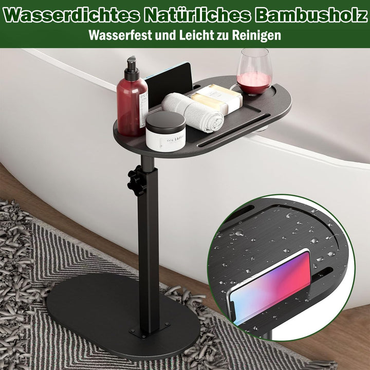 Beistelltisch C Form Sofatisch Höhenverstellbar (42-82cm), 360° Rotierend Bambus Beistelltische Holz