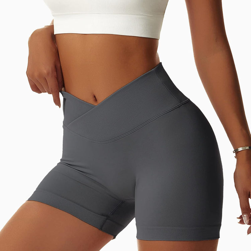 Vertvie Damen 2er Pack Gym Shorts V Cross Stretch Push Up Yoga Shorts Booty Scrunch Fitness Hosen Ku