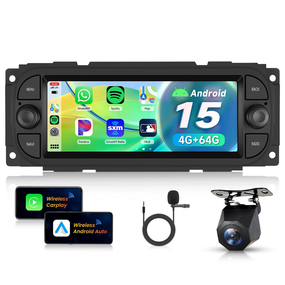 VECHTEL 4G+64G Autoradio Android 15 für Jeep Grand Cherokee Wrangler/Chrysler Grand Voyager 300M PT