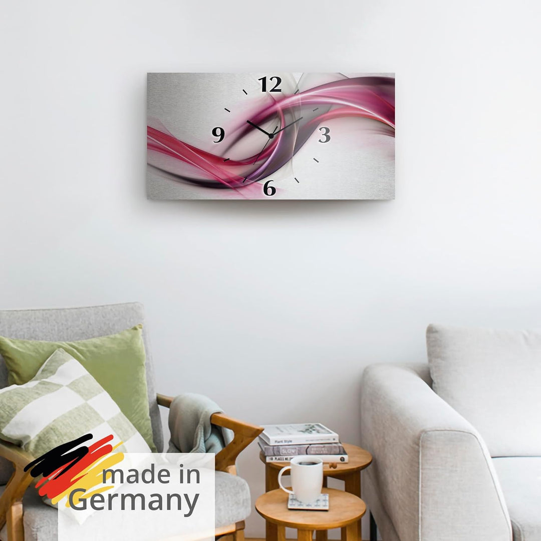 ARTLAND Wanddeko Wanduhr ohne Tickgeräusche Alu Quarzuhr 60x30 cm Eckig Lautlos 3D Design Welle Abst