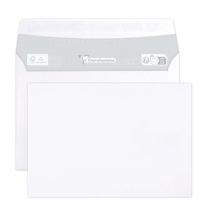 Clairefontaine 6916C - Karton mit 500 Umschlägen C6-114x162mm, selbstklebend, 90g, Weiss, 1 Karton 9
