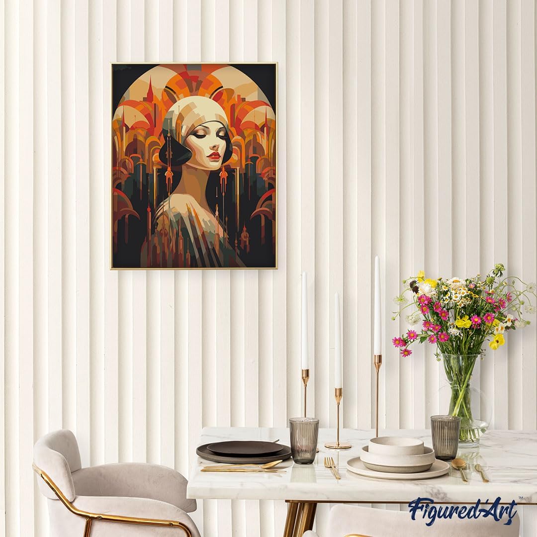 Figured'Art Malen Nach Zahlen Erwachsene Mit Rahmen Art-Deco-Frau - Paint by Numbers Basteln DIY Bas