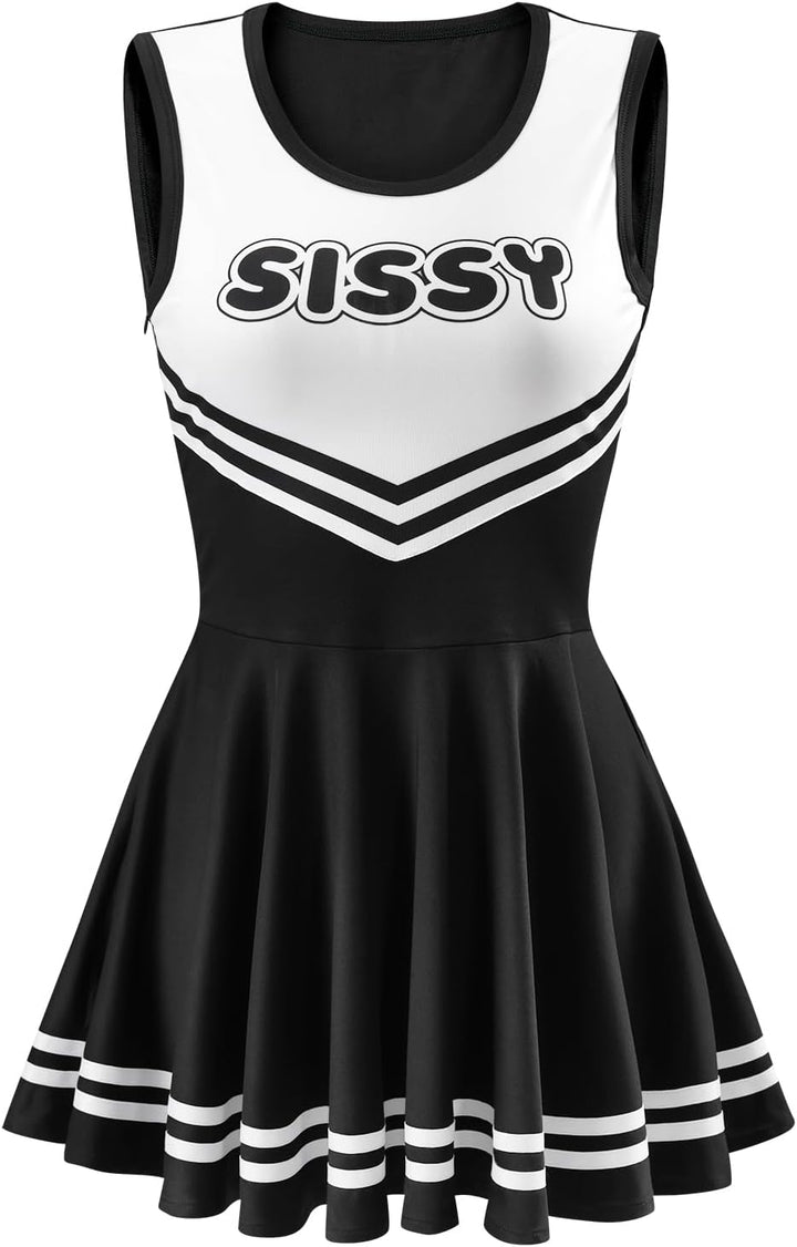 LittleForBig Damen Seidenweichen Ärmellose Overall Cheer Sissy Bodycon Mini Kleid Rock XS Schwarz, X