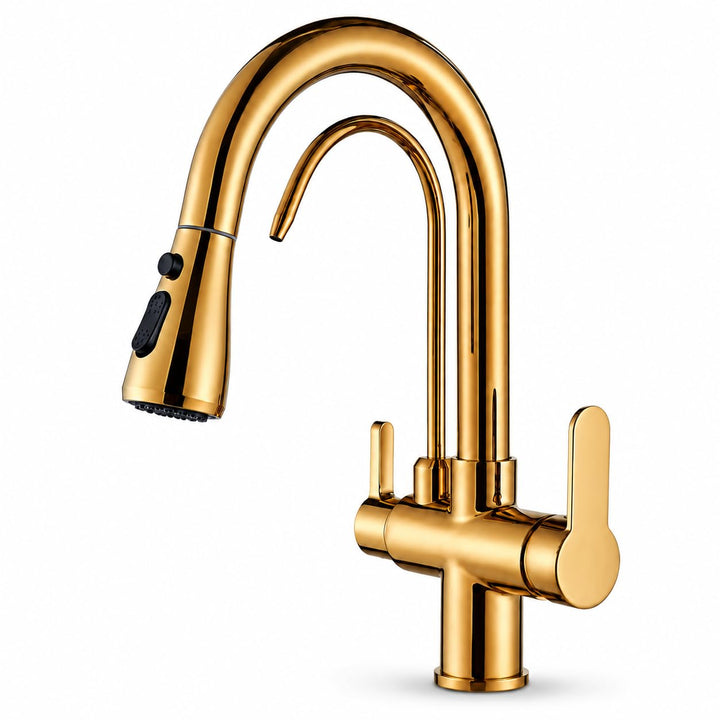 3-Wege Küchenarmatur NORDIC mit Wasserfilter-Anschluss, herausziehbare Brause, 360° schwenkbar, getr