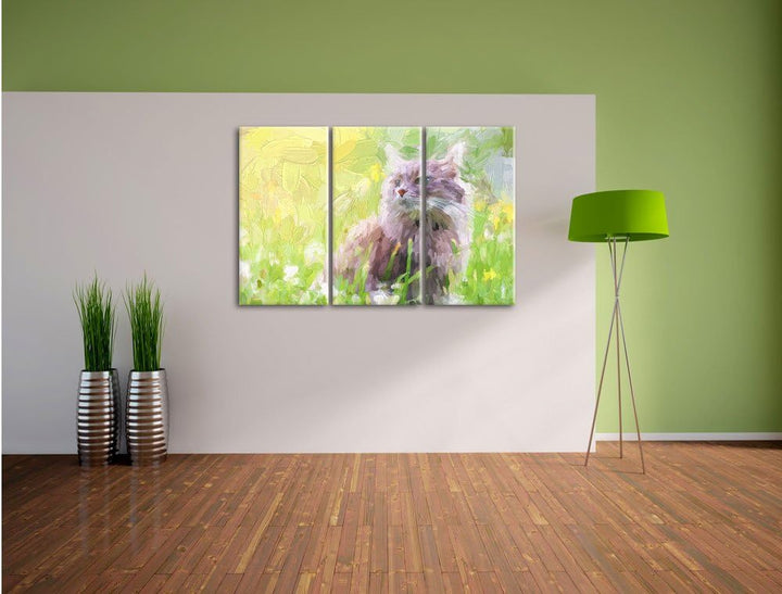 Pixxprint Katze in der Wildnis Kunst als Leinwandbild 3 teilig/Grösse: 3 Teilig (120x80) / Wandbild/