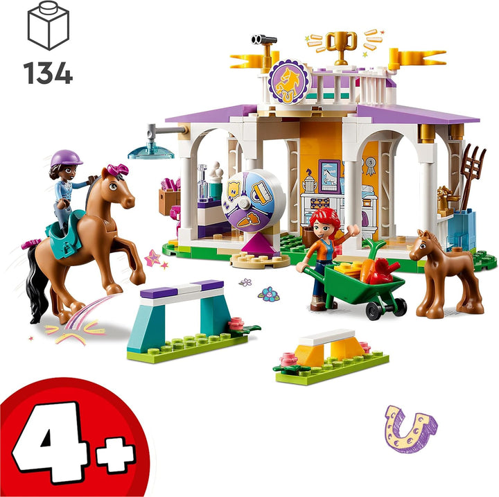 LEGO Friends Reitschule Set mit 2 Spielzeug-Pferden, Aliya und Mia Mini-Puppen, Reitstall- und Pferd